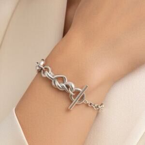 Pandora 925 ALE Sterling Silver Heart Toggle Bracelet 6.25
